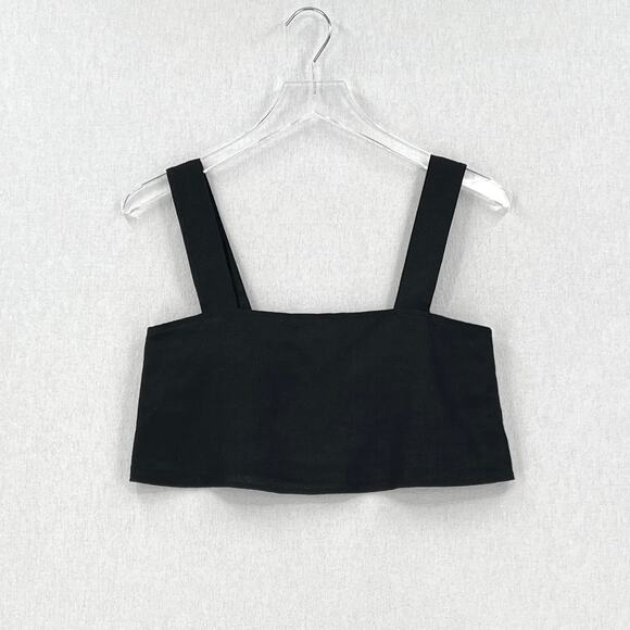 REFORMATION Lorin Linen Crop Top Womens XS Extra Small Black Tank Wide Strap NEW - Picture 5 of 16